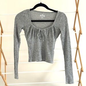 Hollister Gray Ribbed Long Sleeve Top